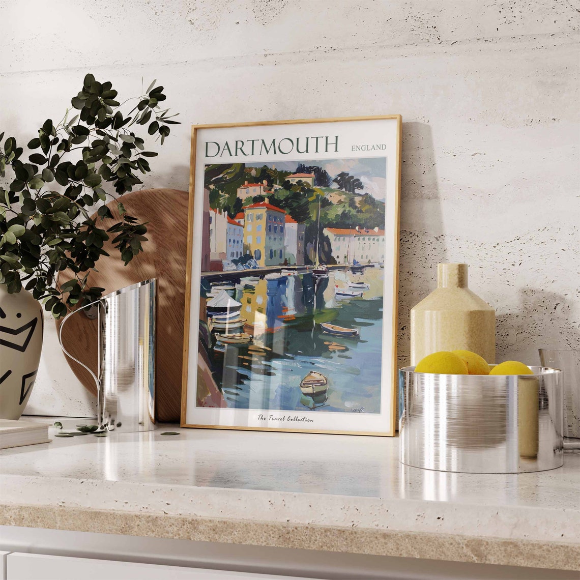 Dartmouth England Evening Harbor Reflections Illustrated Travel Poster - Image 3