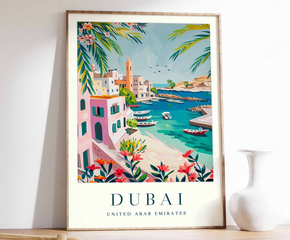 Dubai Poster Dubai Travel Print United Arab Emirates Wall Art Arabian Travel Print Tropical Decor City Print Dubai Travel Poster