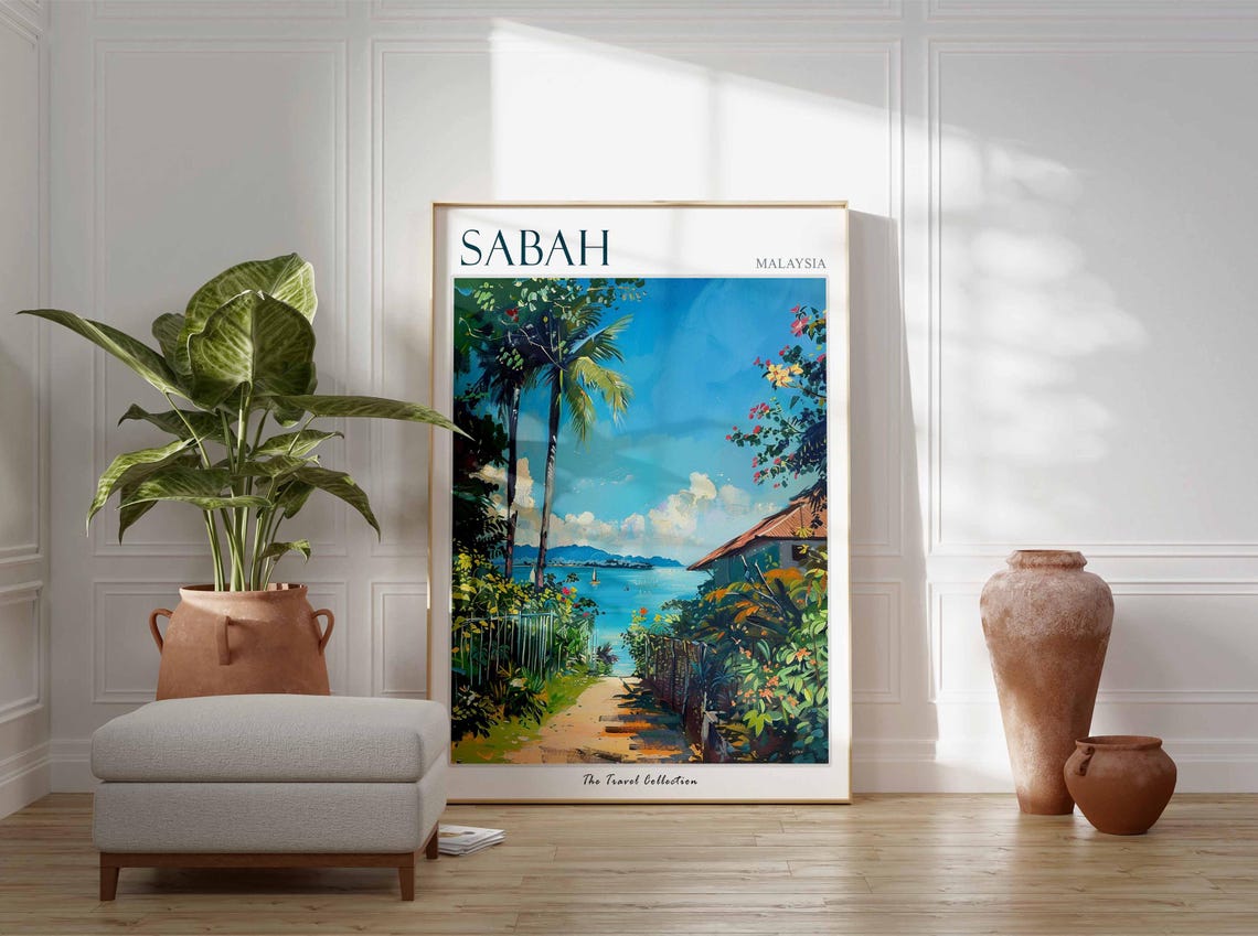 Sabah Poster Malaysia Travel Print Malaysian Decor Asia Travel Poster Asian Wall Art Botanical Print Sabah Gift Sabah Travel Poster - Image 2