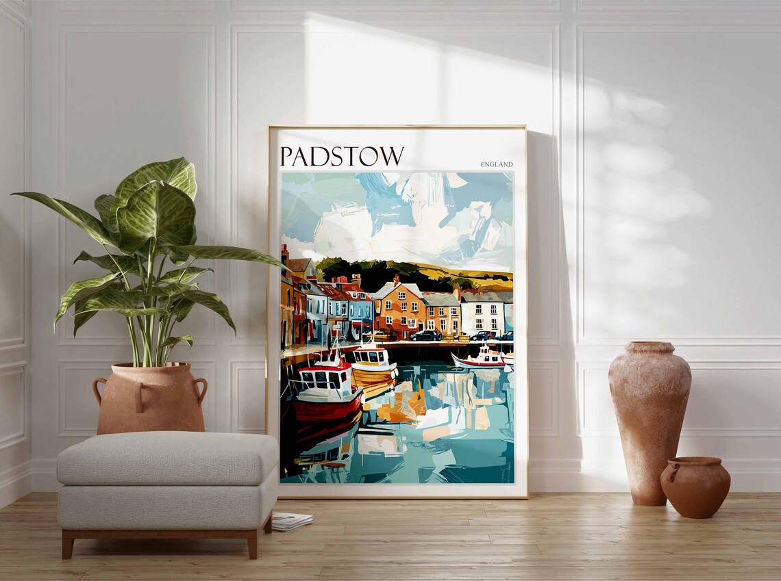 Padstow England Fishing Boats Harbor Scene Vintage Travel Poster - Image 4