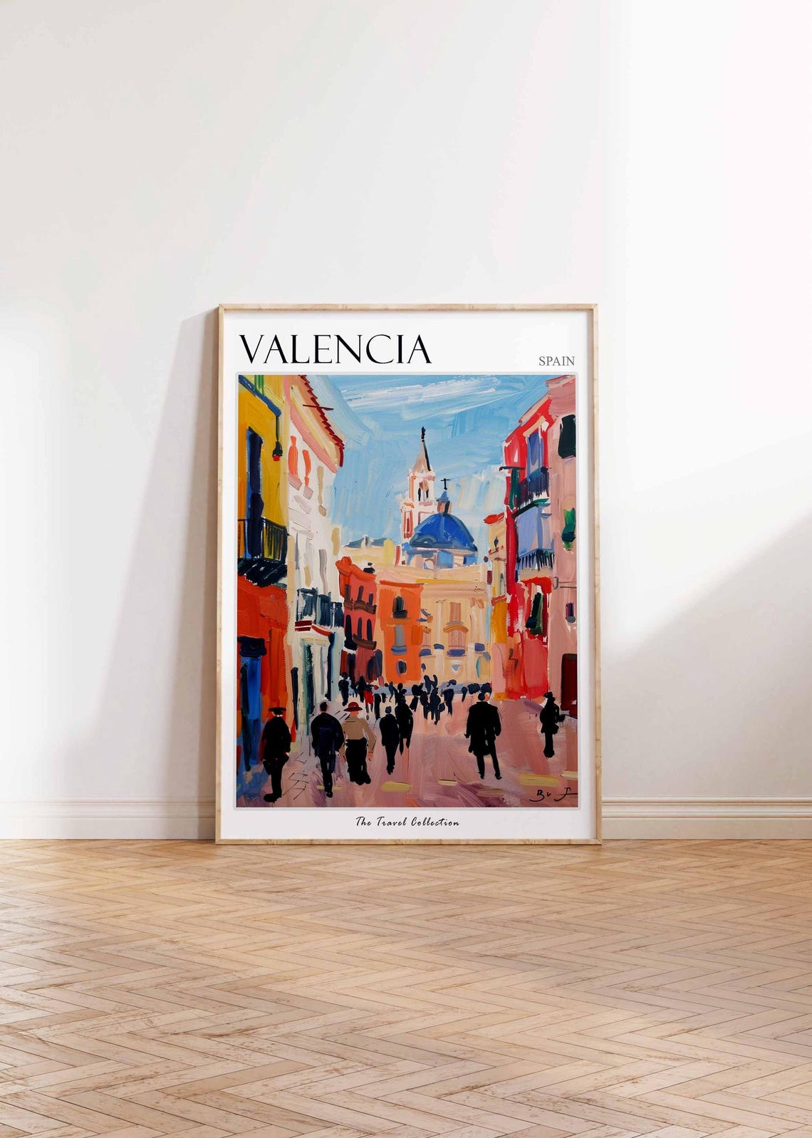 Valencia Spain Crowded Old Street Church Dome Bold Painting Poster - Image 2