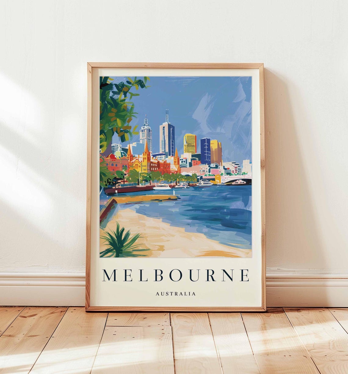 Melbourne Skyline Over the Yarra River Australia Travel Poster
