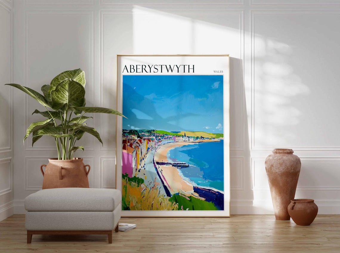 Aberystwyth Wales Retro Colorful Seaside Beach Town Coastal Poster - Image 3