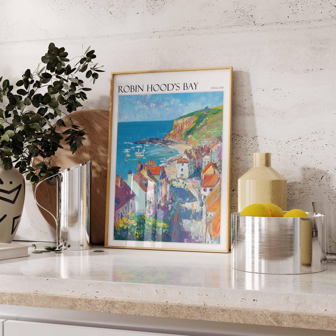 Robin Hood's Bay England Painted Street Beach Boats Travel Poster - Image 3
