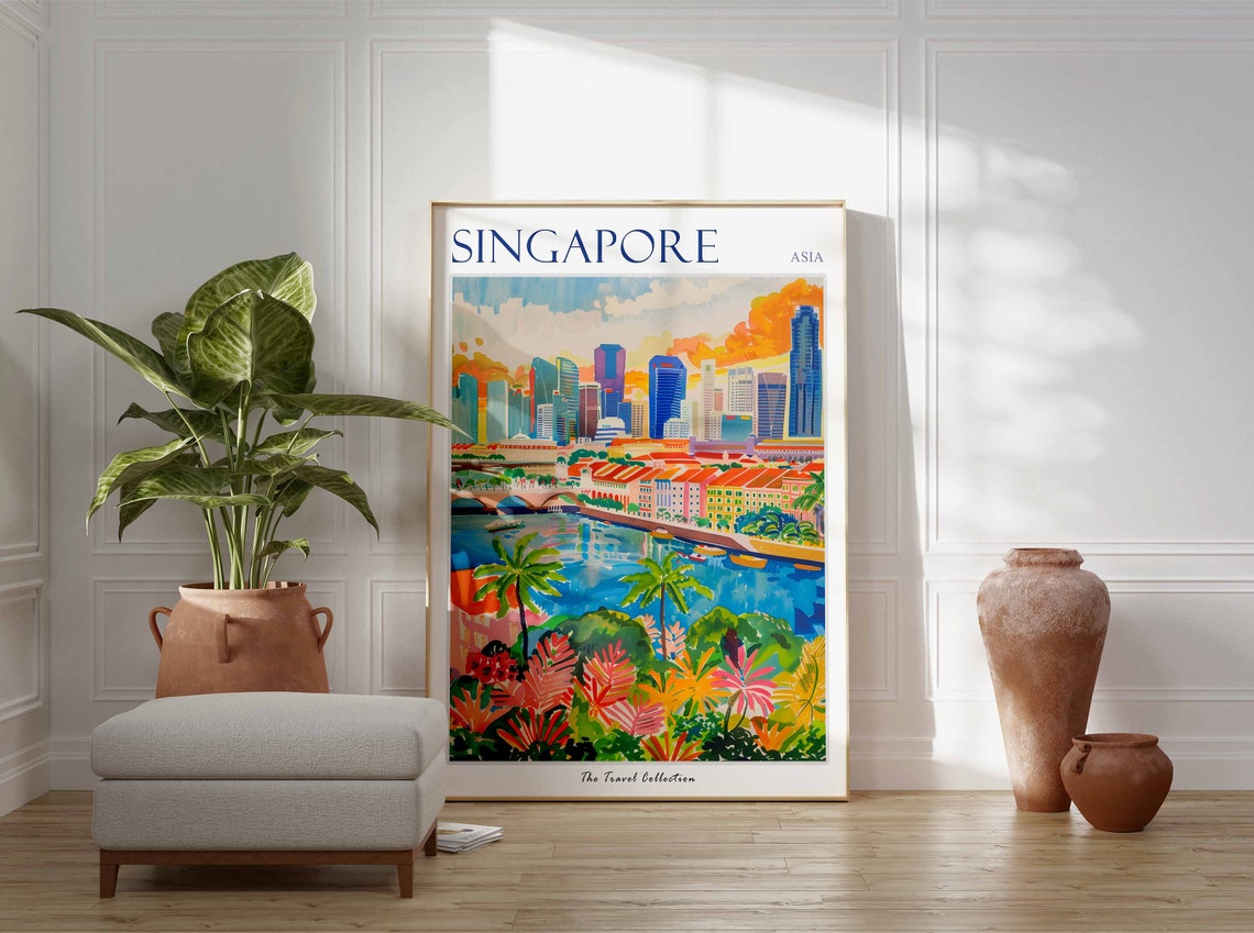 Singapore Poster Singapore Travel Print Tropical Decor City Wall Art Singaporean Decor Asia Travel Print Singapore Gift - Image 3