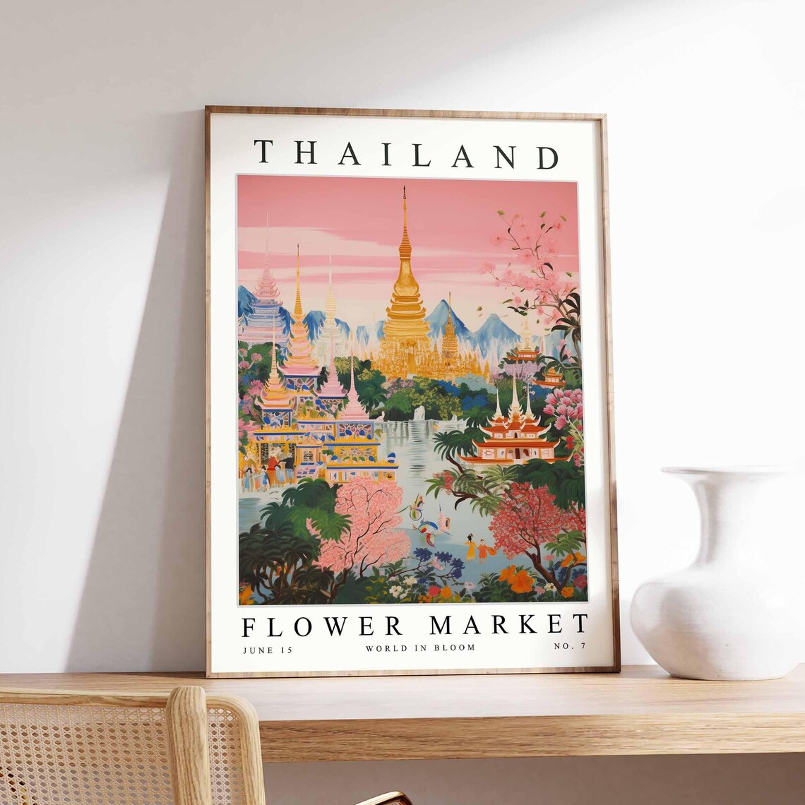 Thailand Flower Market Golden Temple Lotus Pond Pink Sky Bloom Poster