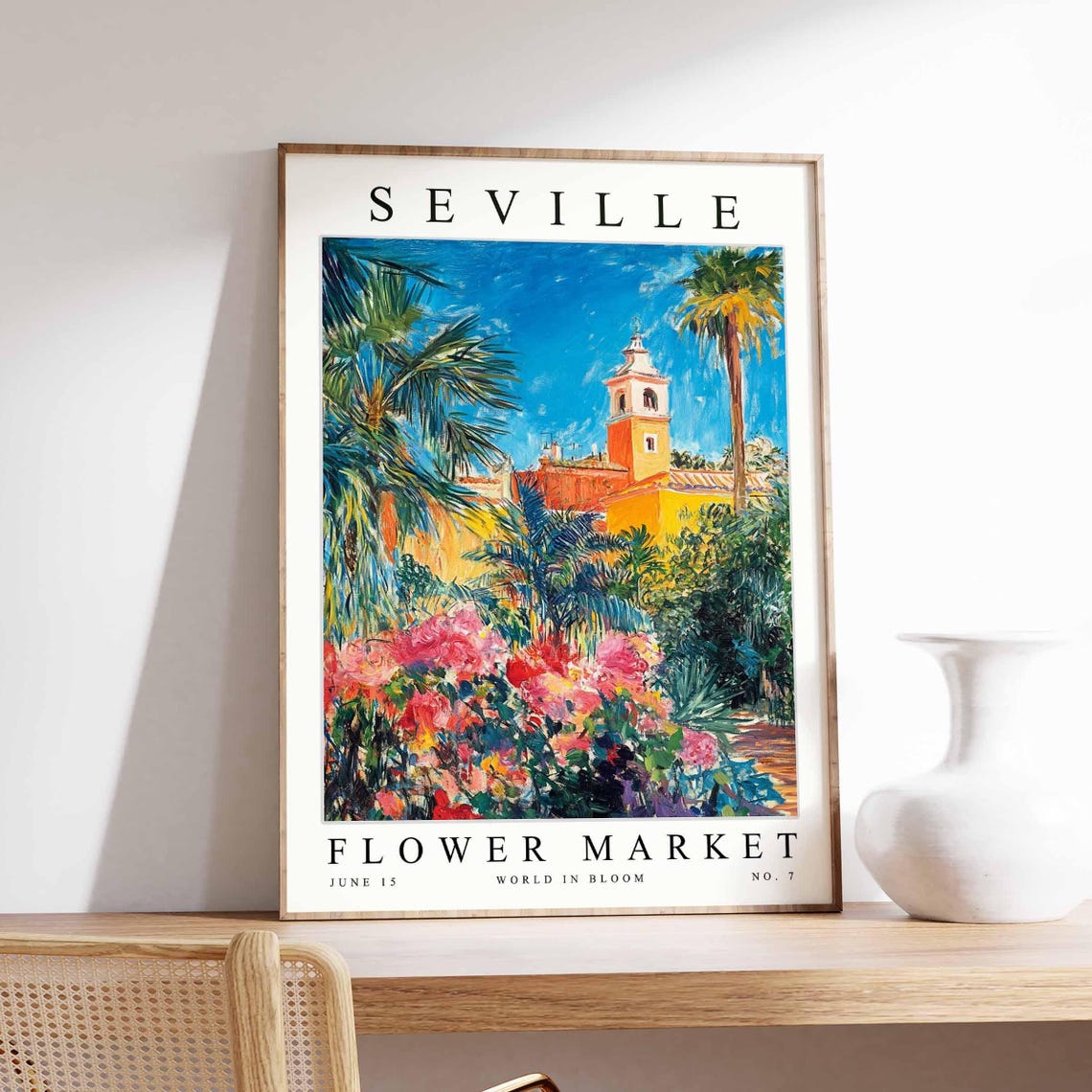 Seville Flower Market Poster Sevilleprint Spanish Floral Wall Art Sevillefloral Decor Botanical Spain Print Europe Travel