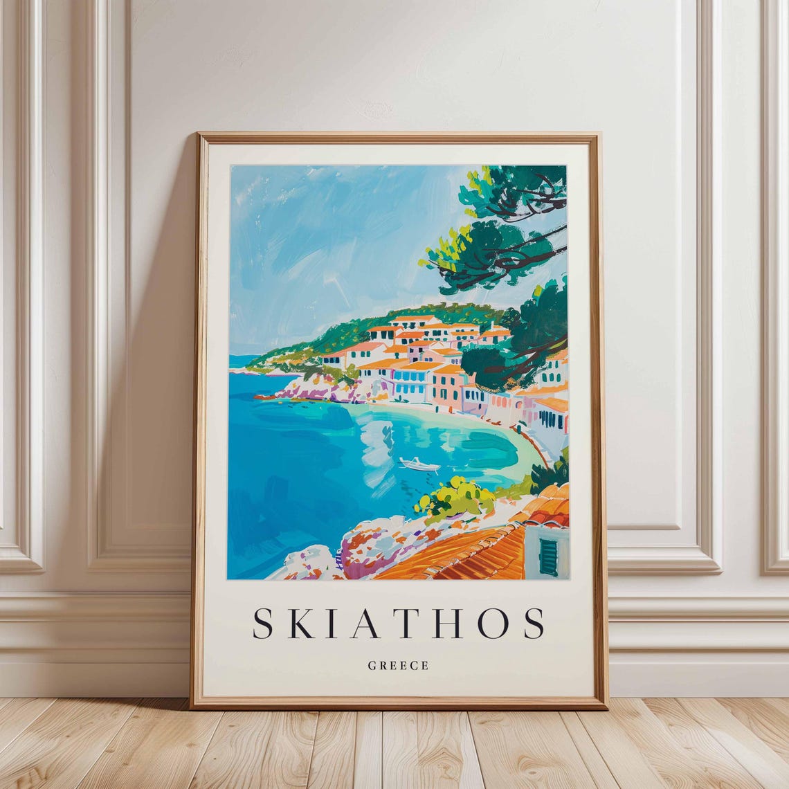 Skiathos Greece Island Town Across the Bay with Red Roofs Poster - Image 3