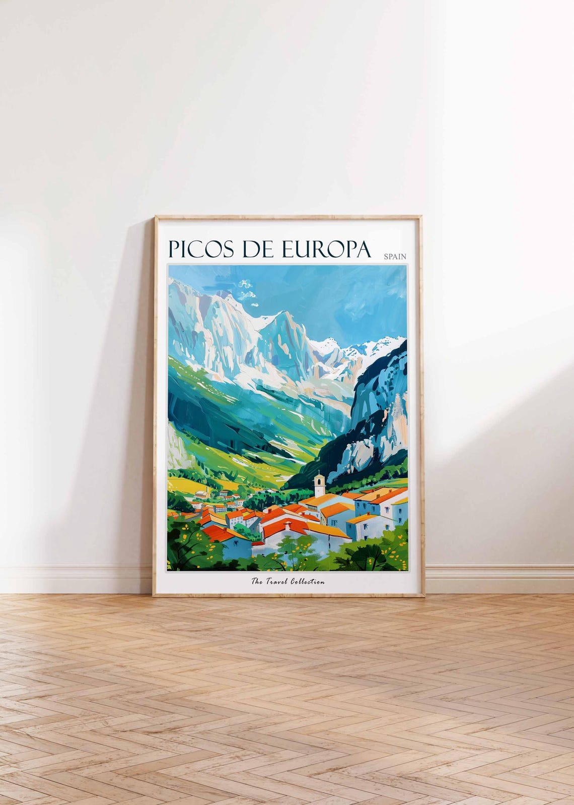 Picos de Europa Snowy Peaks Village Valley Spain Travel Poster - Image 2
