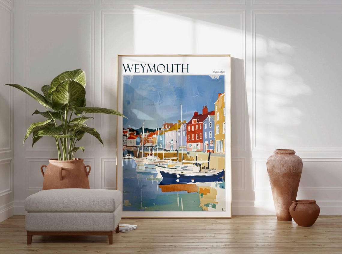 Weymouth England Harbour Boats and Colorful Quay Travel Poster - Image 2