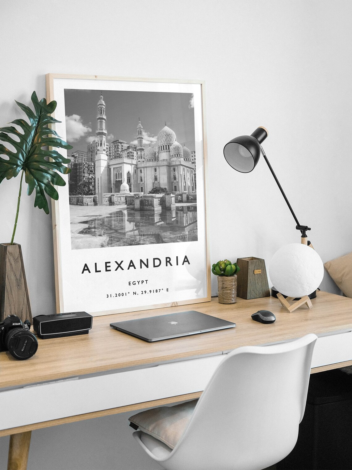 Alexandria Egypt Black and White Mosque Photo Travel Poster Art - Image 2