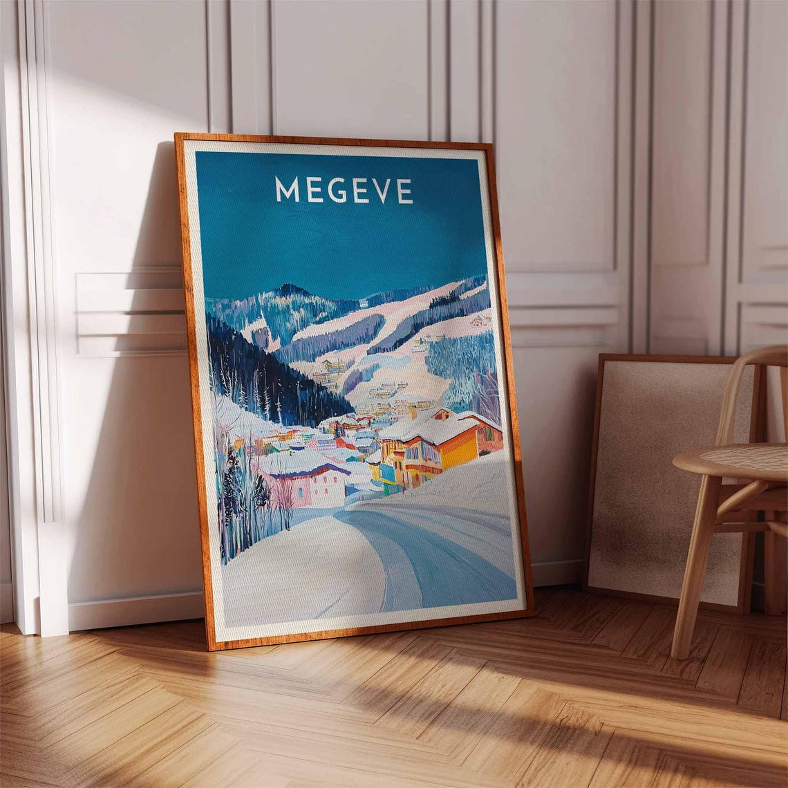 Megeve Winding Snow Road Through Alpine Village Valley View Poster - Image 3