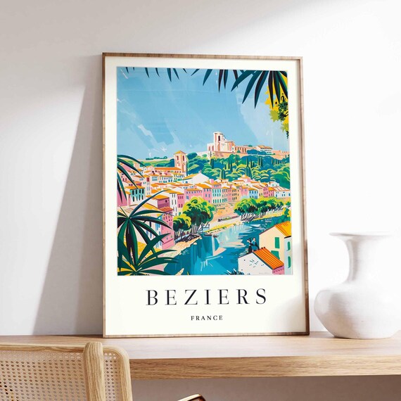 Beziers France Travel Art River Old Town Cathedral View Print