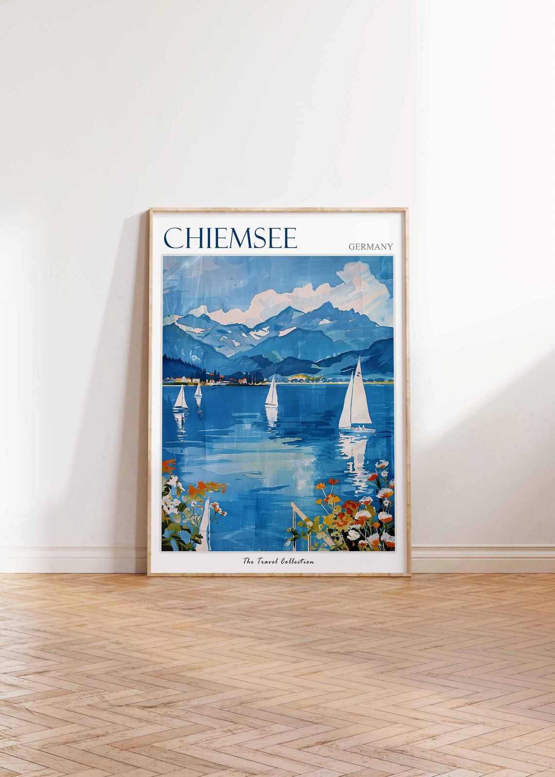 Chiemsee Germany Sailboats Lake Mountains Floral Travel Poster - Image 2