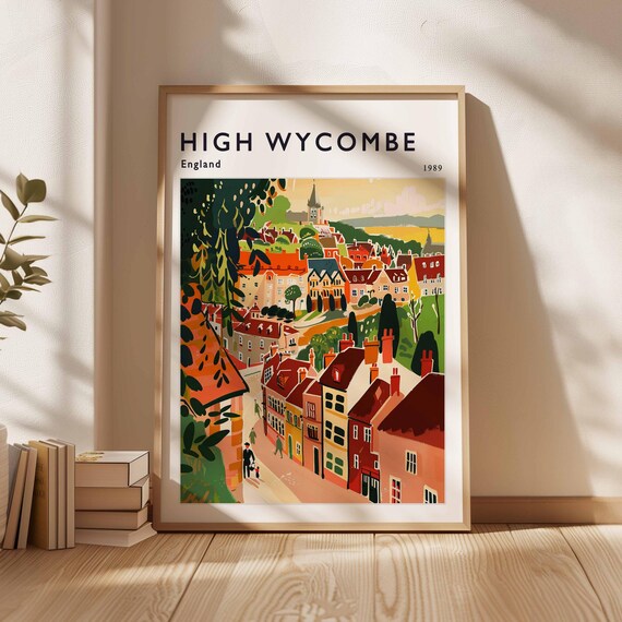 High Wycombe England 1989 Church Street Scene Travel Art Poster