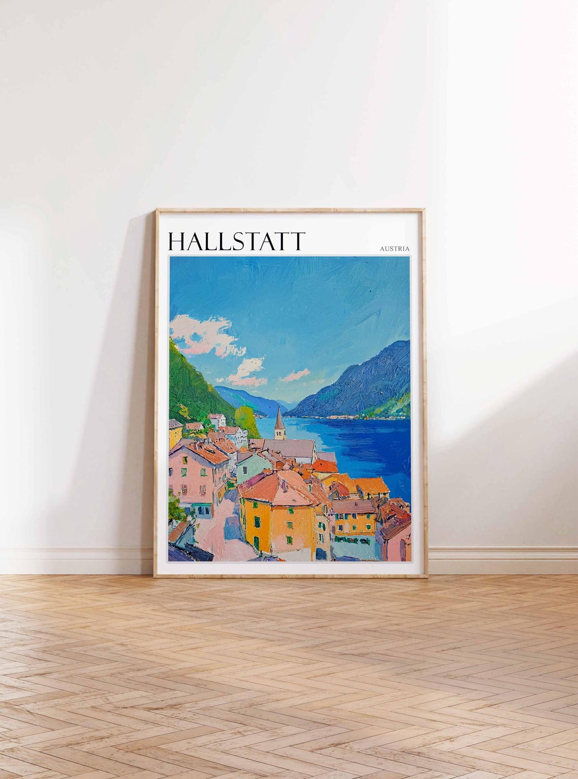 Hallstatt Austria Aerial Rooftops Lake View Scenic Travel Poster - Image 4