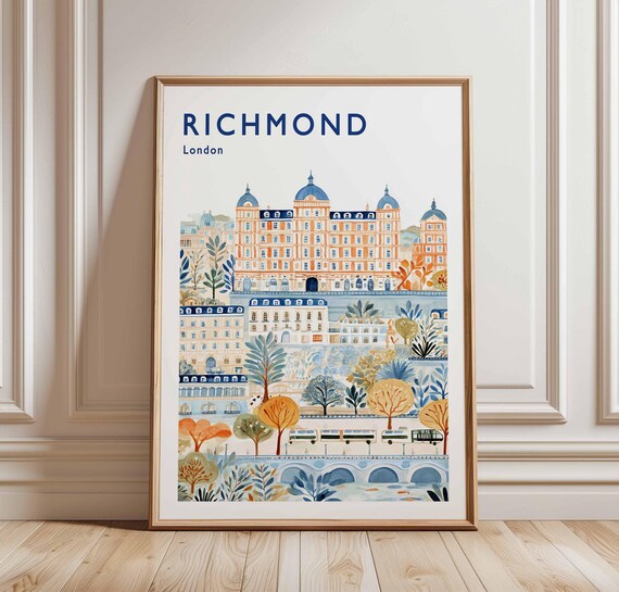 Richmond London Grand Riverside Building Autumn Folk Art Print