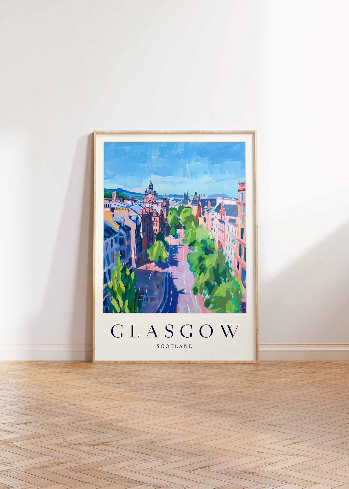 Glasgow Scotland Vibrant Colorful City Street Scene Travel Poster - Image 2