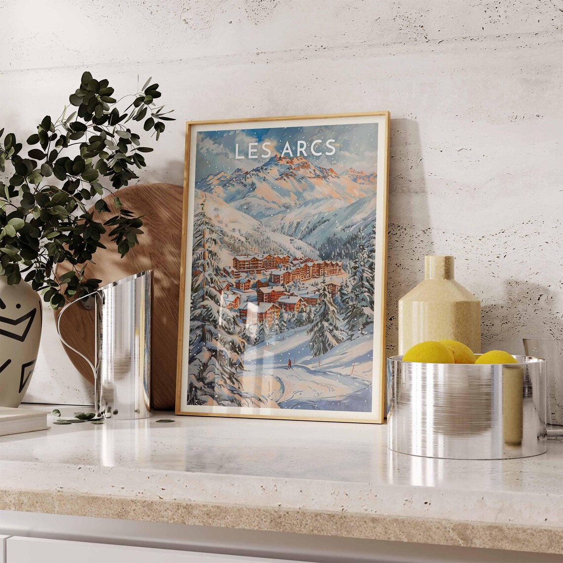 Les Arcs France Sunset Glow Snowy Valley Alpine Village Ski Poster - Image 2