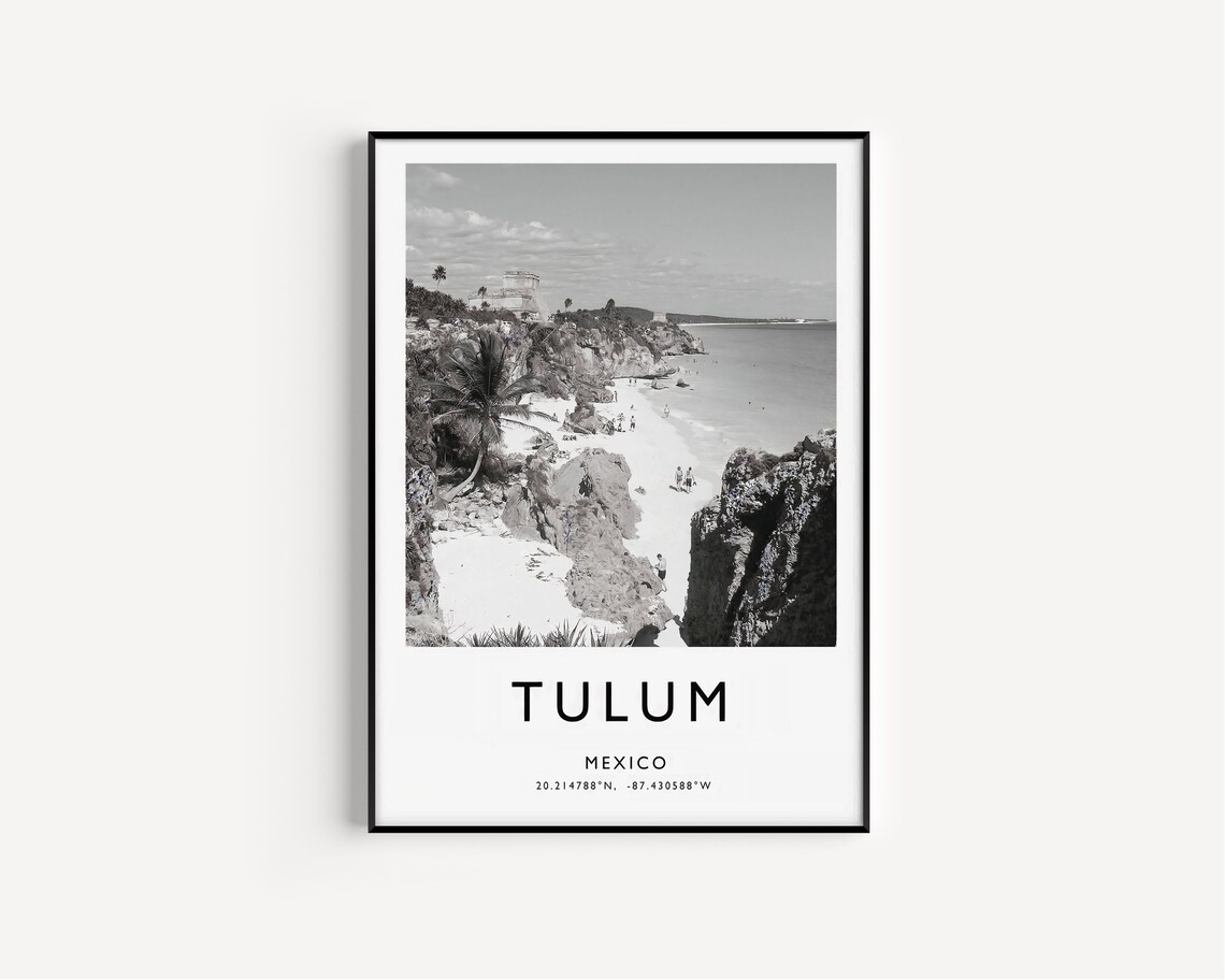 Tulum Mexico Black and White Beach Mayan Ruins Photo Travel Poster - Image 3