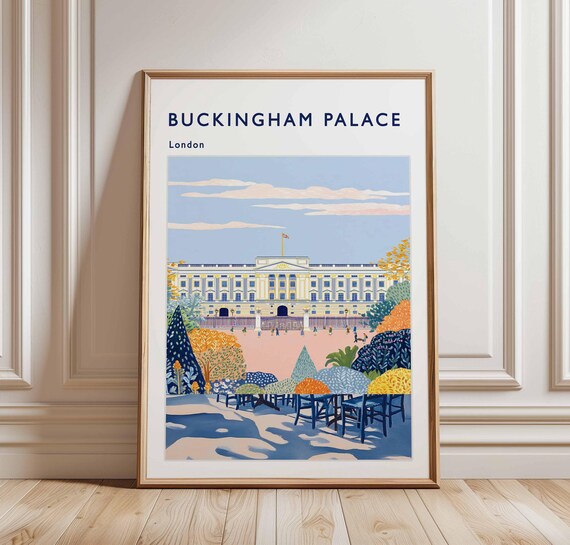 Buckingham Palace London Side View Gardens Terrace Pastel Travel Poster