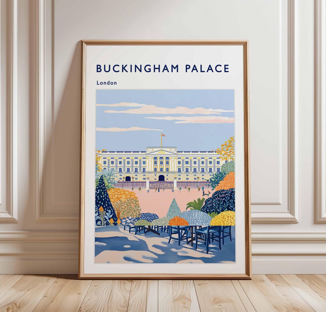 Buckingham Palace London Side View Gardens Terrace Pastel Travel Poster