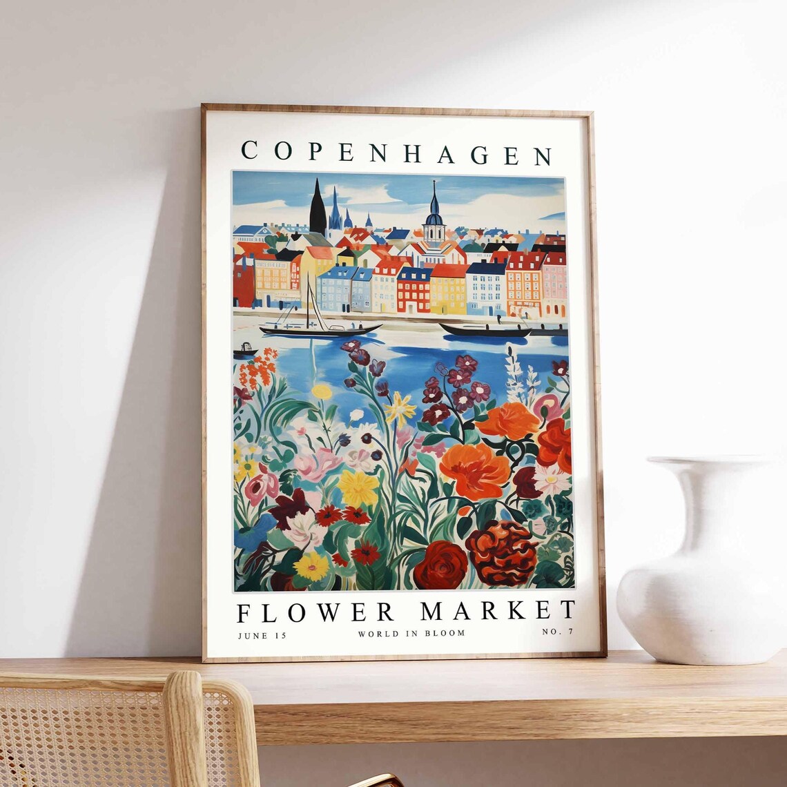 Copenhagen Flower Market No 7 City Spires Red Poppy Field Art Poster