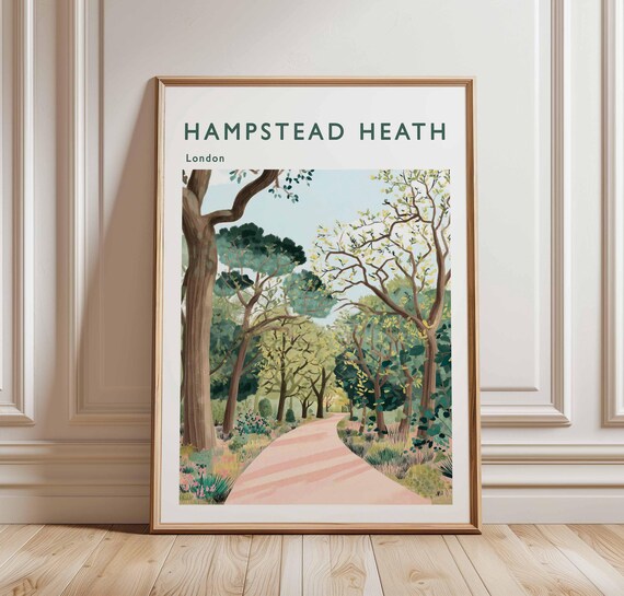 Hampstead Heath London Illustrated Tree Lined Path Travel Poster