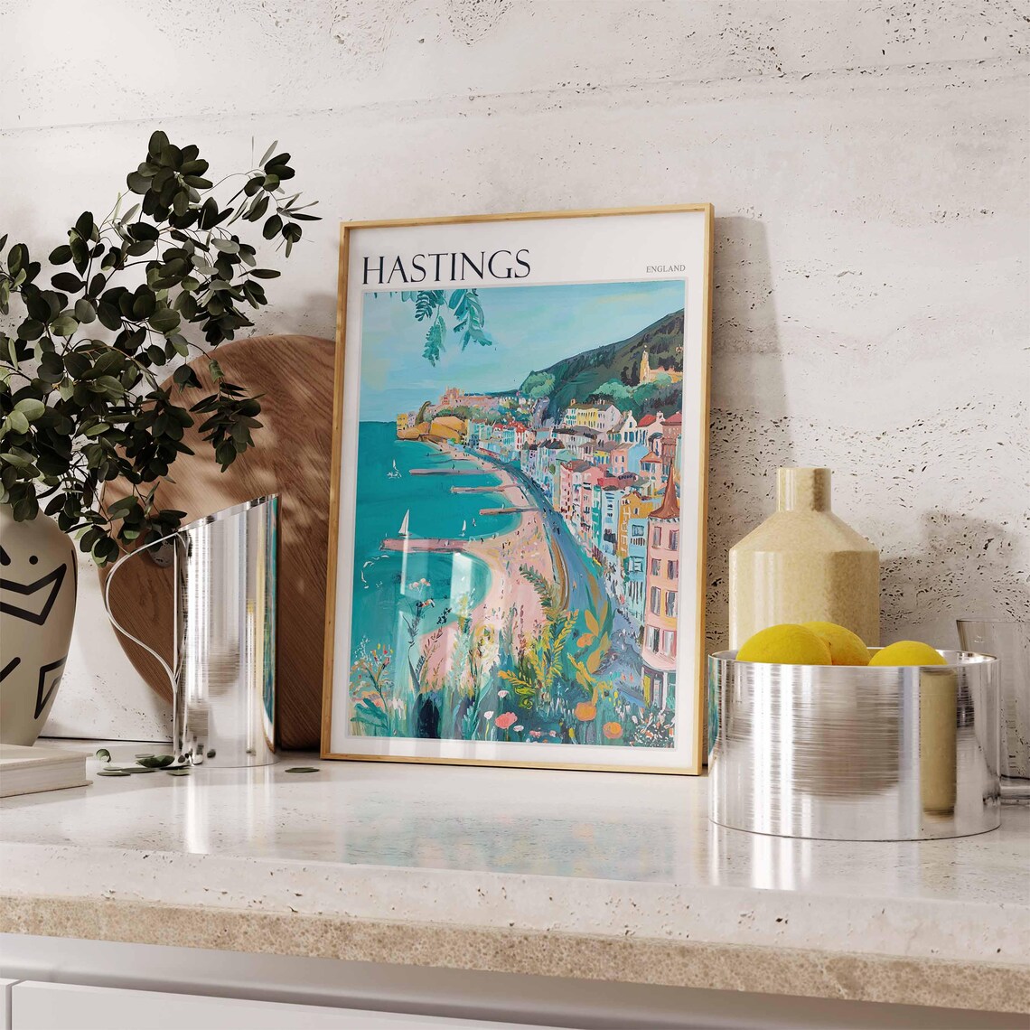 Hastings Pier Sailboats Blooming Gardens Colorful Seafront Travel Poster - Image 2