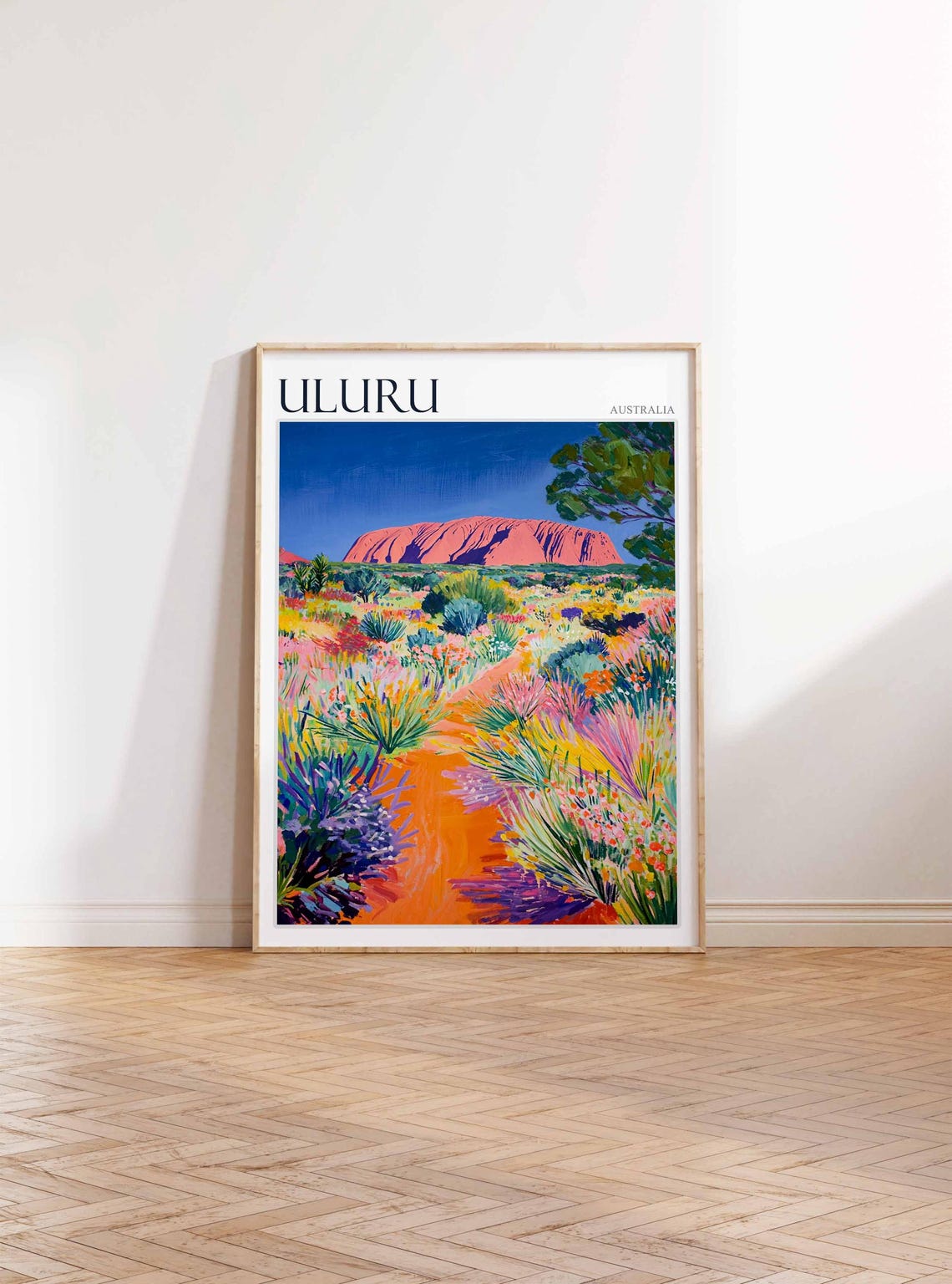Uluru Australia Wildflower Field Bright Blue Sky Joyful Travel Poster - Image 2