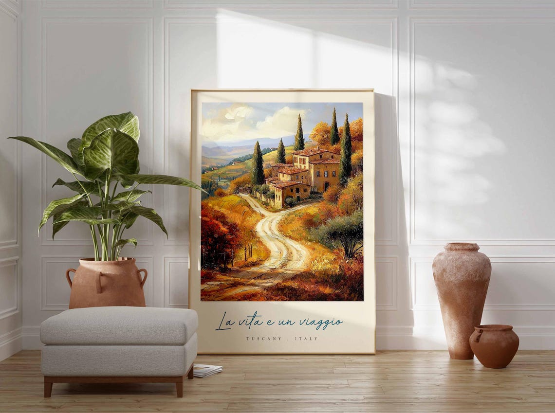 Tuscany Autumn Countryside La Vita E Un Viaggio Dirt Road Poster - Image 3