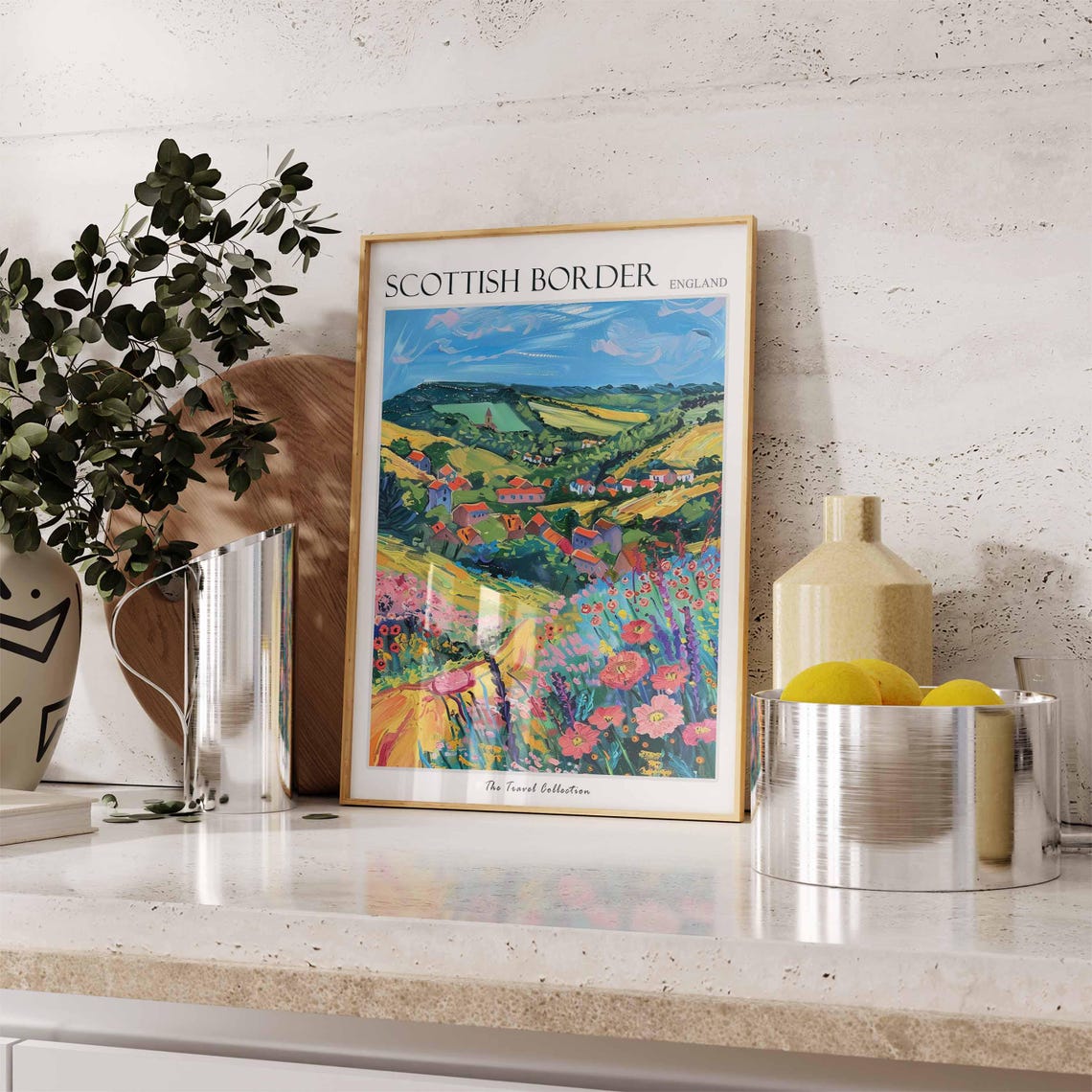 Scottish Borders Red Roof Village Wildflower Meadow View Poster - Image 3