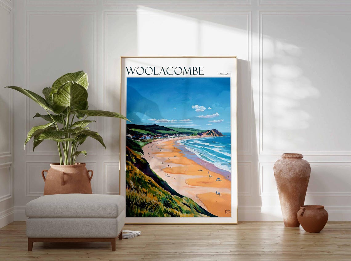Woolacombe England Headland View Surf Beach Wildflower Poster - Image 2
