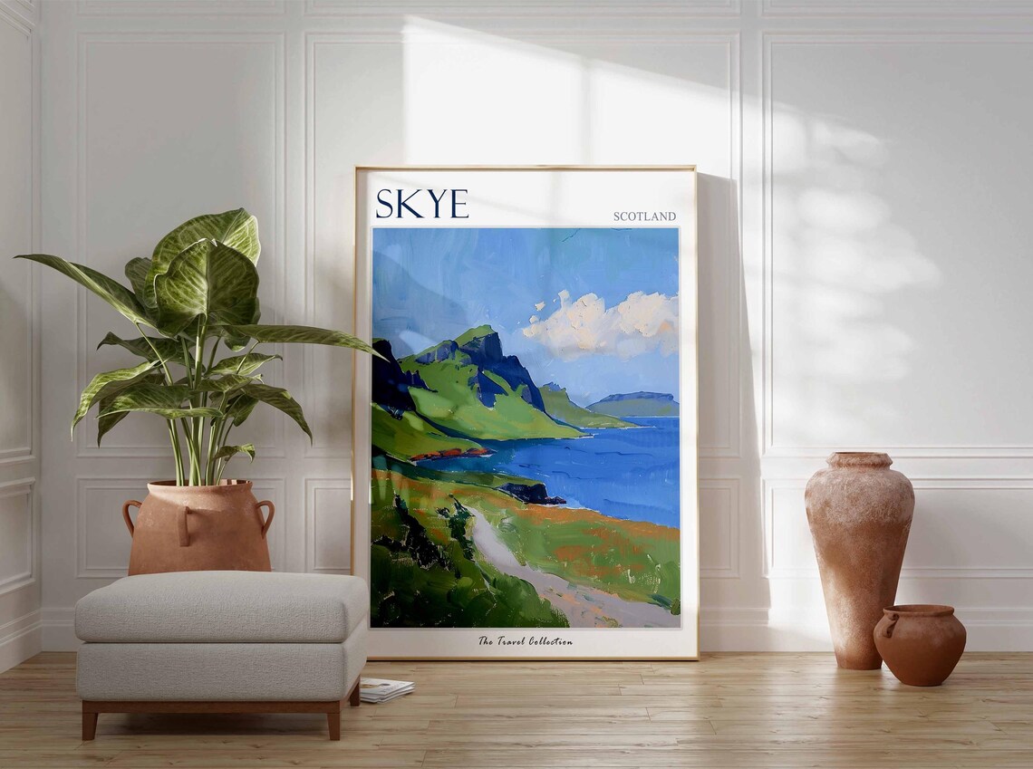 Skye Scotland Green Coastal Hills Blue Sea Winding Path Landscape Poster - Image 2