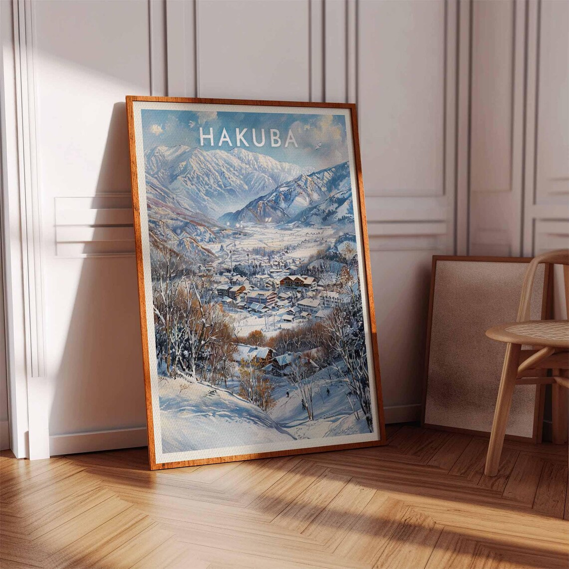 Hakuba Japan Snowy Valley Ski Town Japanese Alps Winter Scene Poster - Image 2