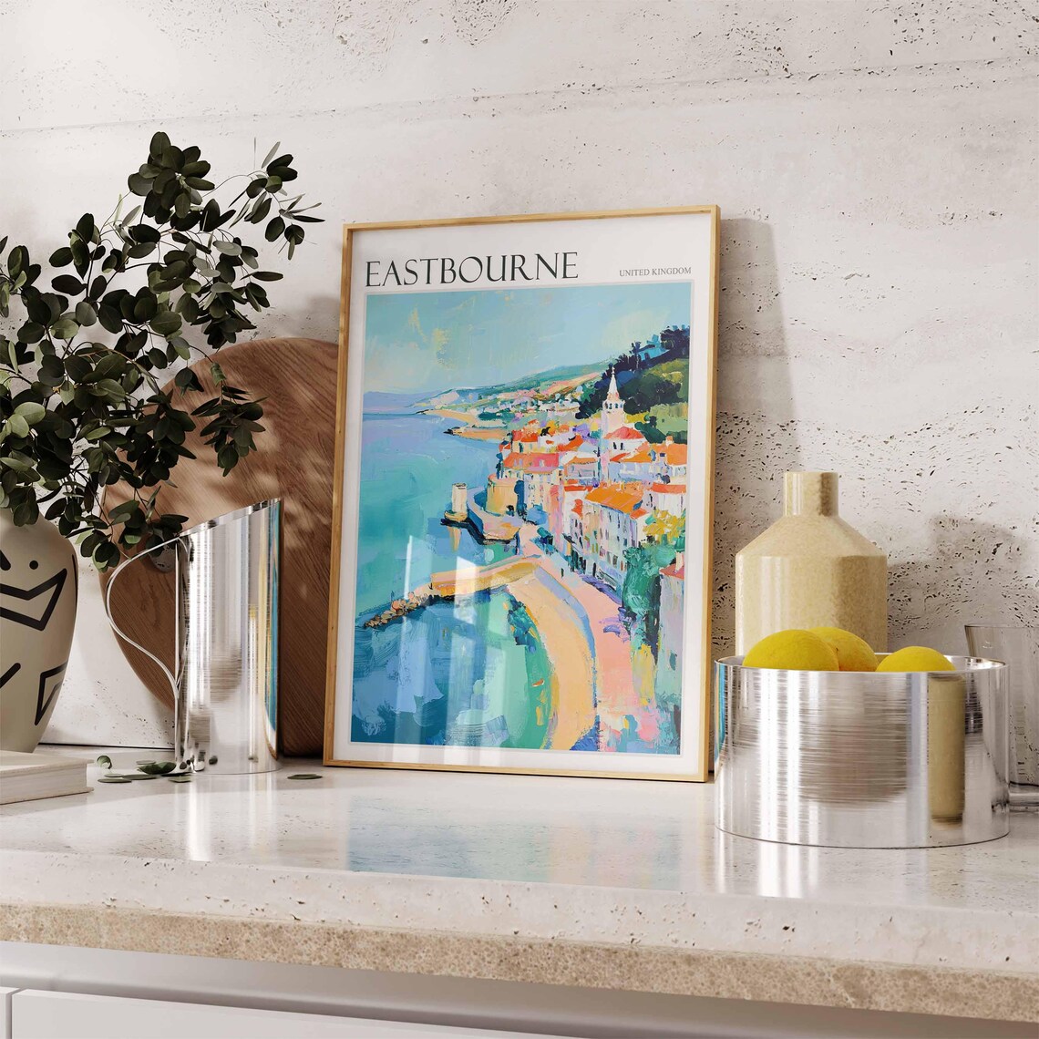 Eastbourne United Kingdom Colorful Harbor Town Painting Style Poster - Image 2