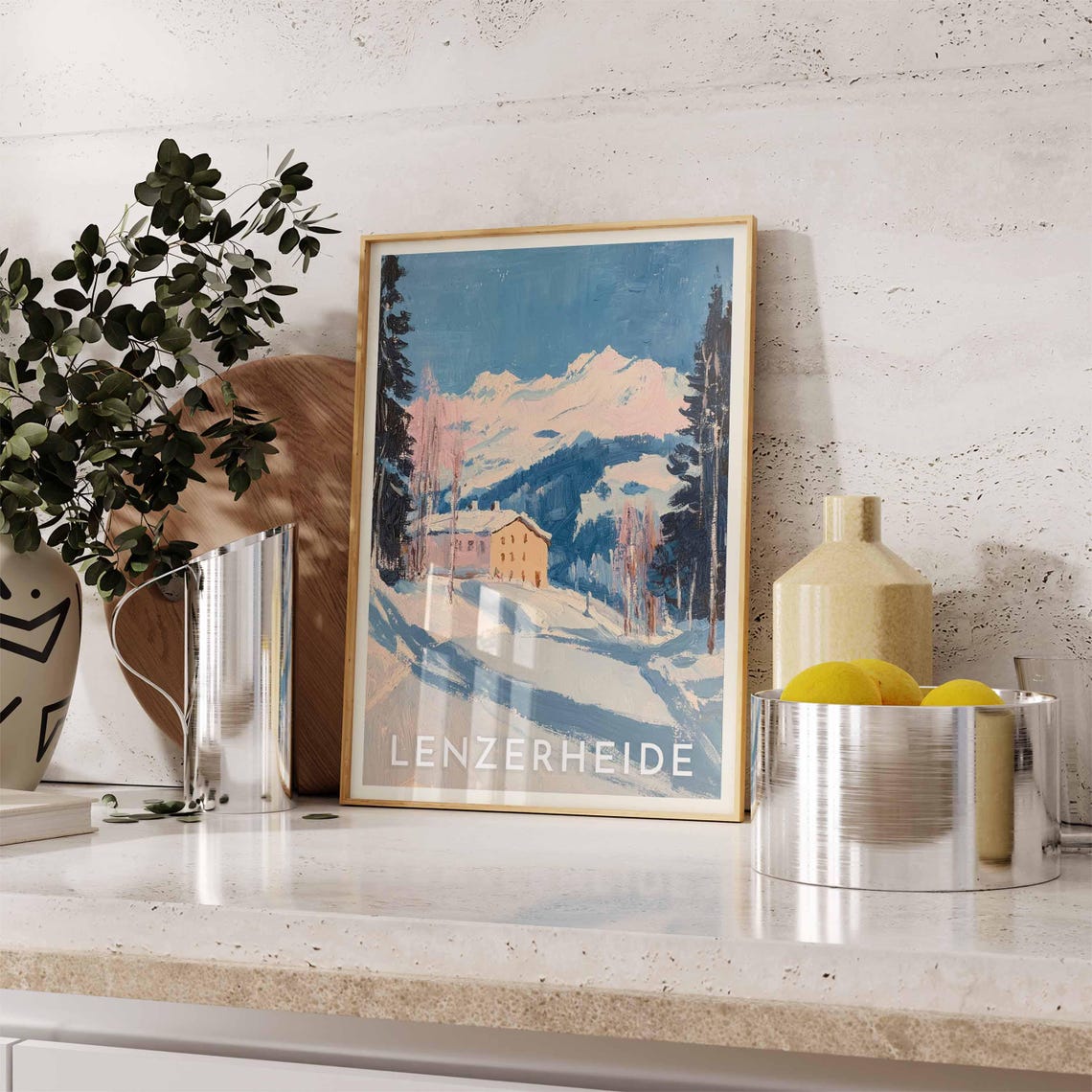 Lenzerheide Switzerland Snowy Chalet Peaks Pine Forest Ski Poster - Image 2