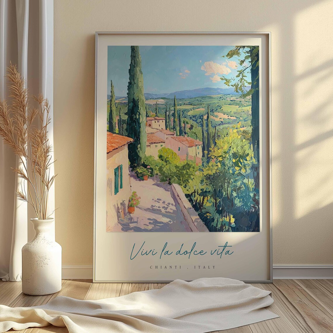 Chianti Italy Vivi la Dolce Vita Sunlit Terrace Valley Painting Poster - Image 2
