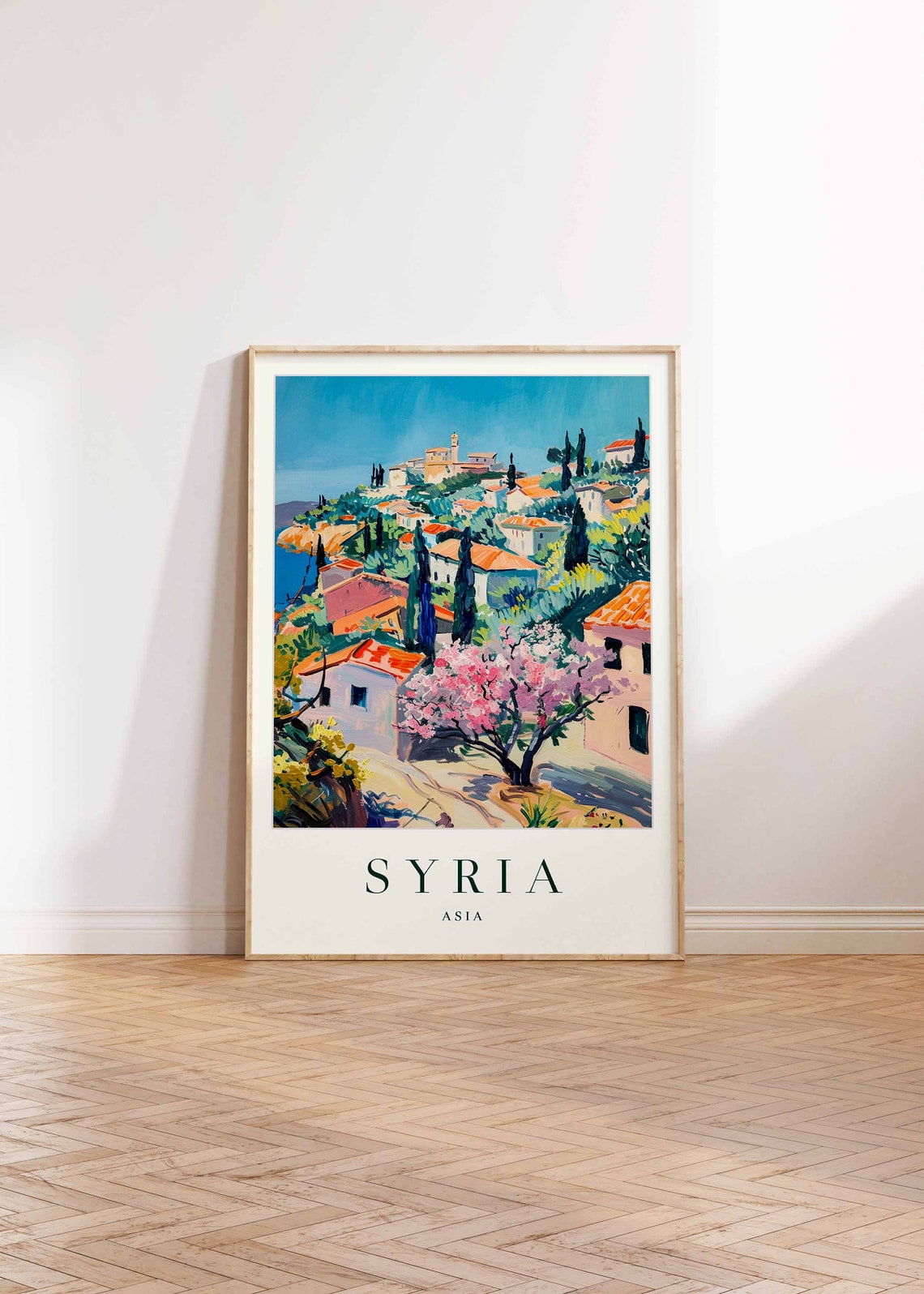Syria Hillside Coastal Town Blossom Tree Terracotta Asia Poster - Image 2