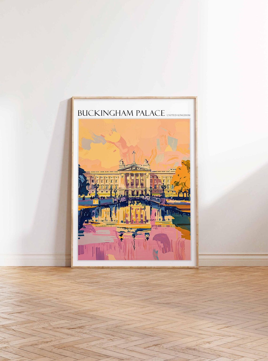 Buckingham Palace Sunset Reflection Pink Abstract Art Poster - Image 3