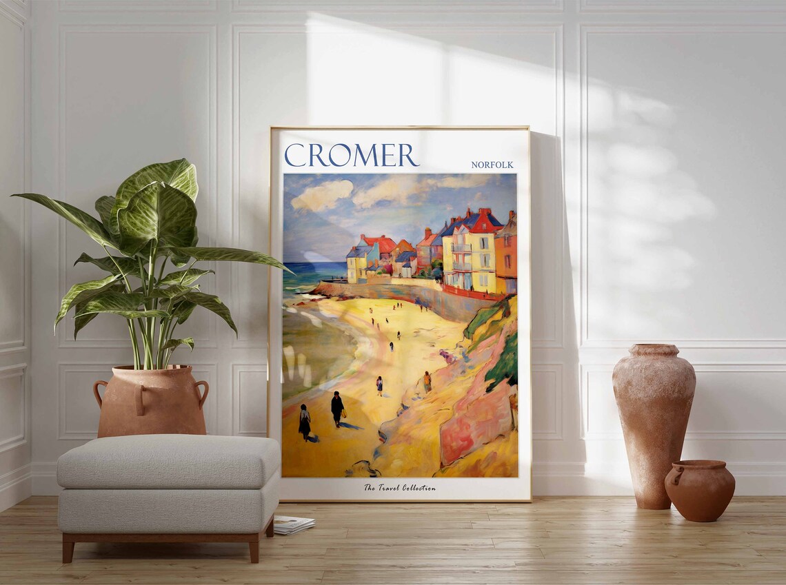 Cromer Norfolk Charming Colorful Seaside Cove Houses Travel Poster - Image 3