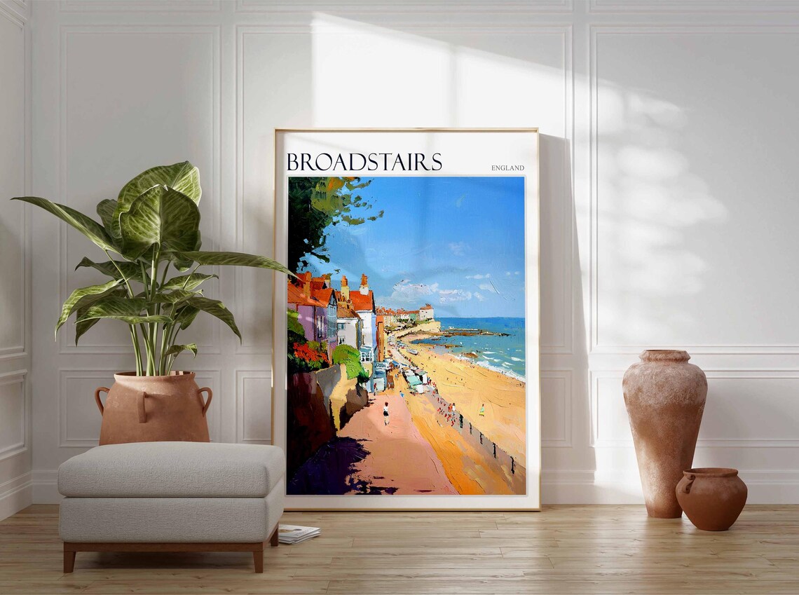 Broadstairs Kent Long Sandy Beach Promenade Impasto Painting Poster - Image 3