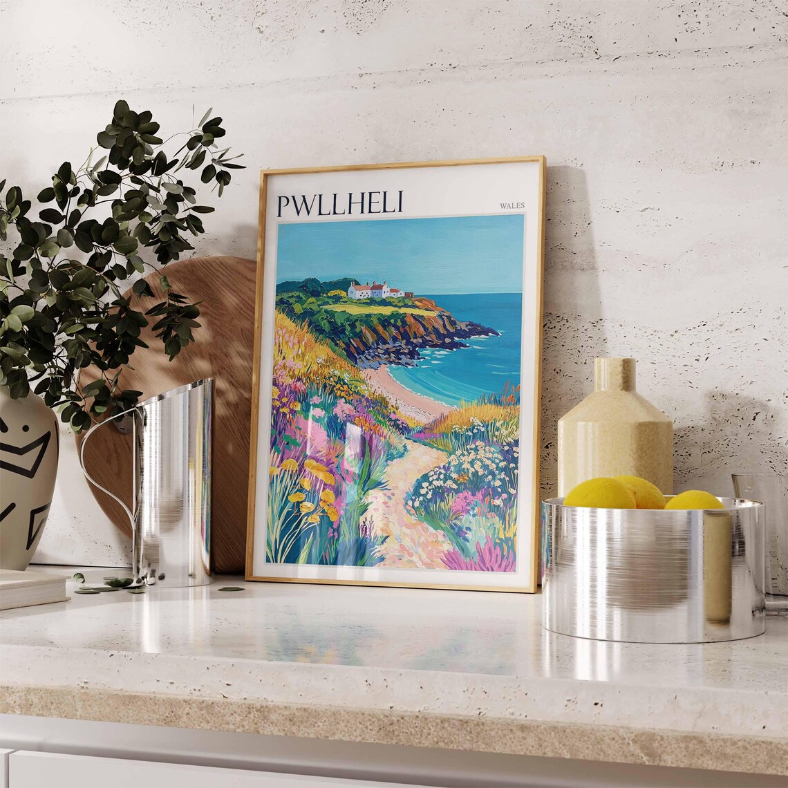 Pwllheli Wales Wildflower Coastal Path Beach Cottage Headland Poster - Image 3
