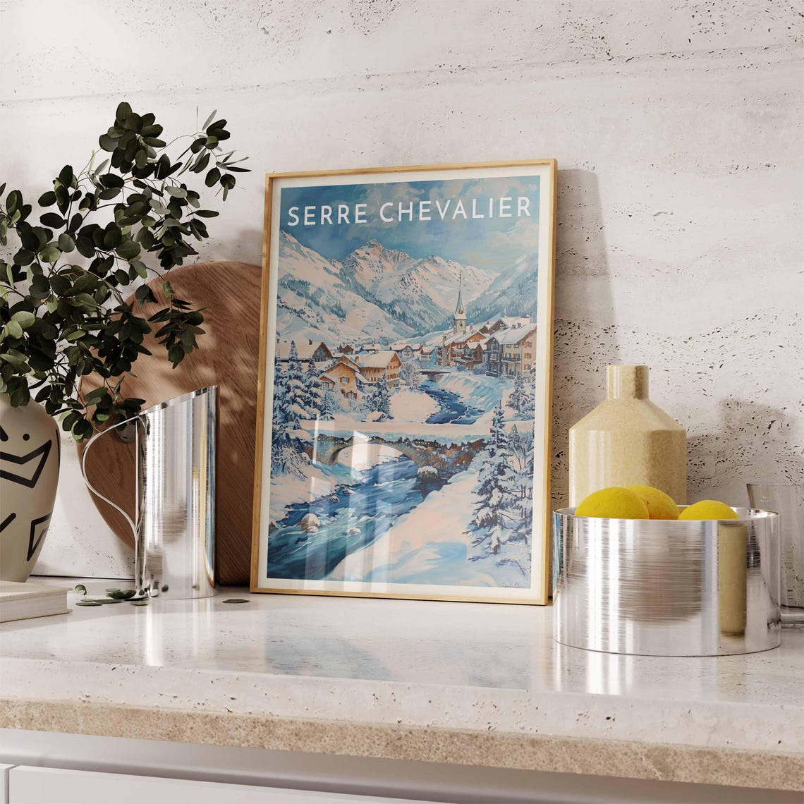 Skiing Travel Poster Serre Chevalier Ski Print France Travel Print Skiing Art Skiing Print Winter Sport Art Ski Gift - Image 2