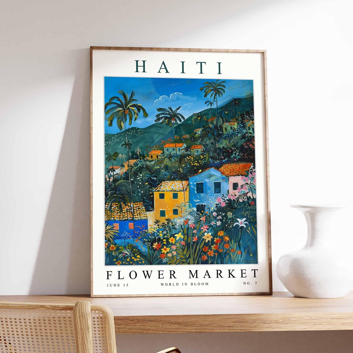 Haiti Flower Market Hillside Village Colorful Houses No. 7 Poster