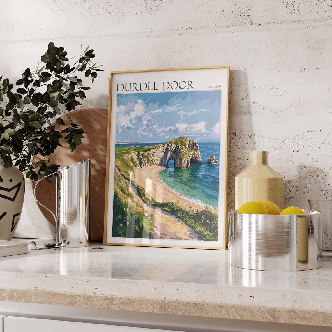 Durdle Door England Green Cliff Path Arch Beach Vector Style Poster - Image 2