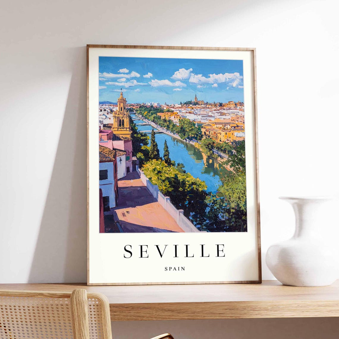 Seville Guadalquivir River Bend Through Old City Poster Spain