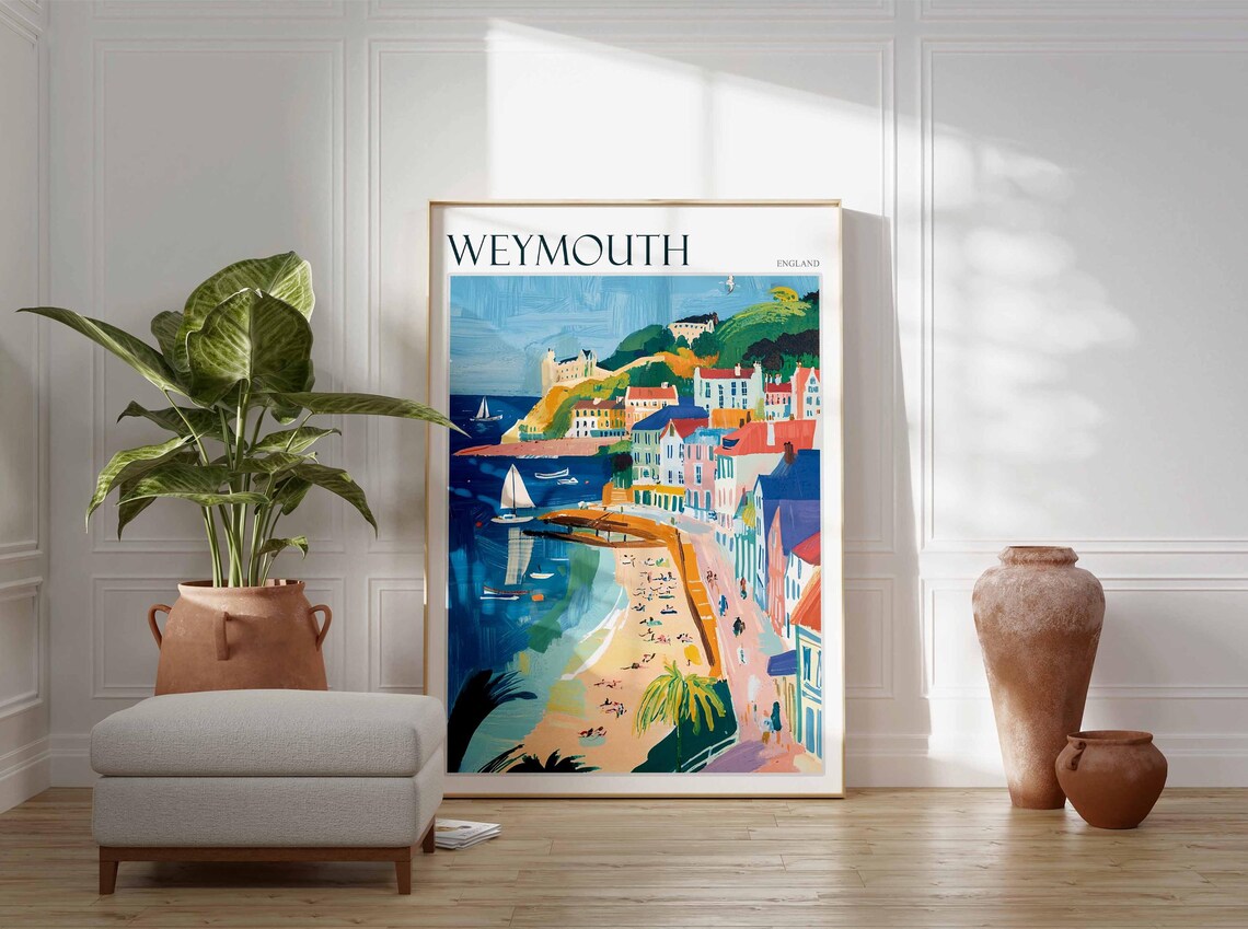 Weymouth Poster Dorset Poster Uk Travel Poster Coastal Wall Art Uk Home Decor Weymouth Travel Print Weymouth Wall Decor Dorset Print - Image 2