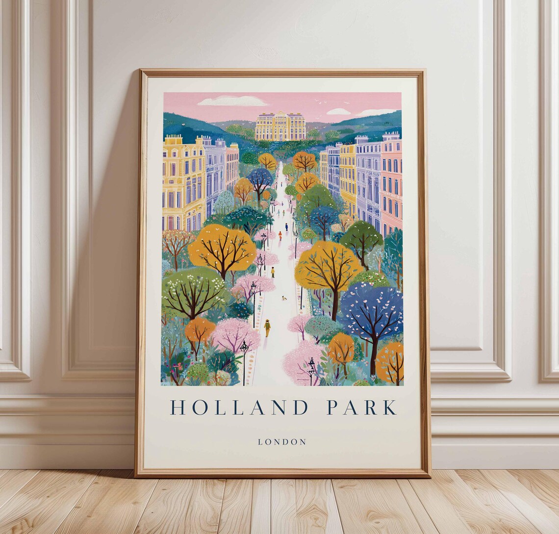 Holland Park London Tree Lined Avenue at Sunset Travel Poster