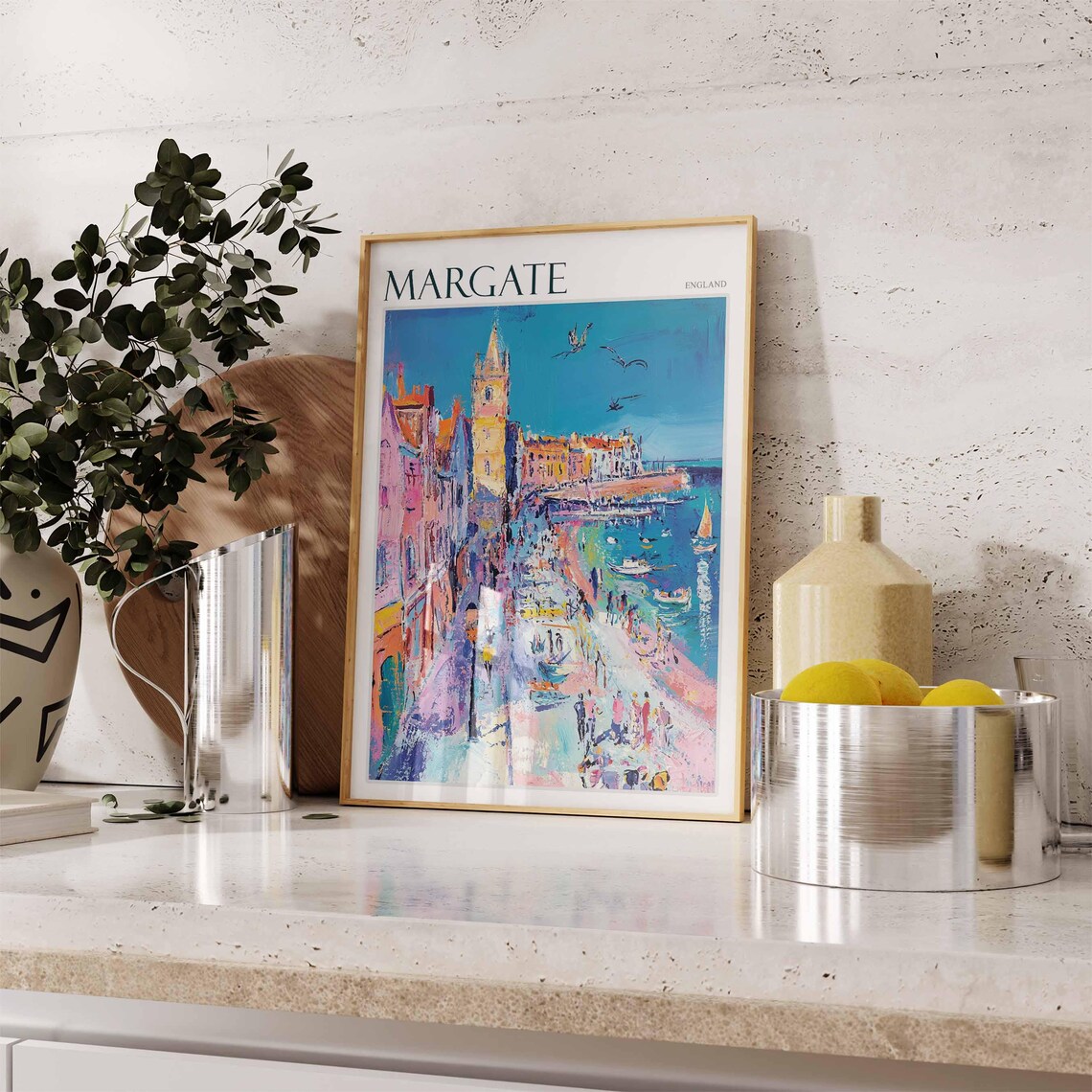 Margate England Busy Old Street Church Tower Beach Scene Poster - Image 2